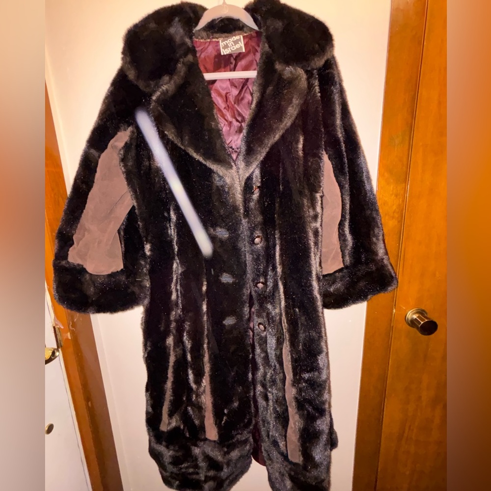 Vintage-Inspired Women's Faux Fur Long Coat - Black